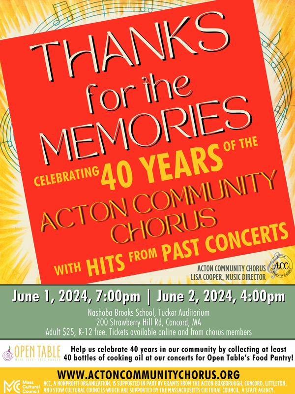 Thanks for the Memories Poster- June 1 at 7pm and June 2 at 4pm at the Nashoba Brooks School